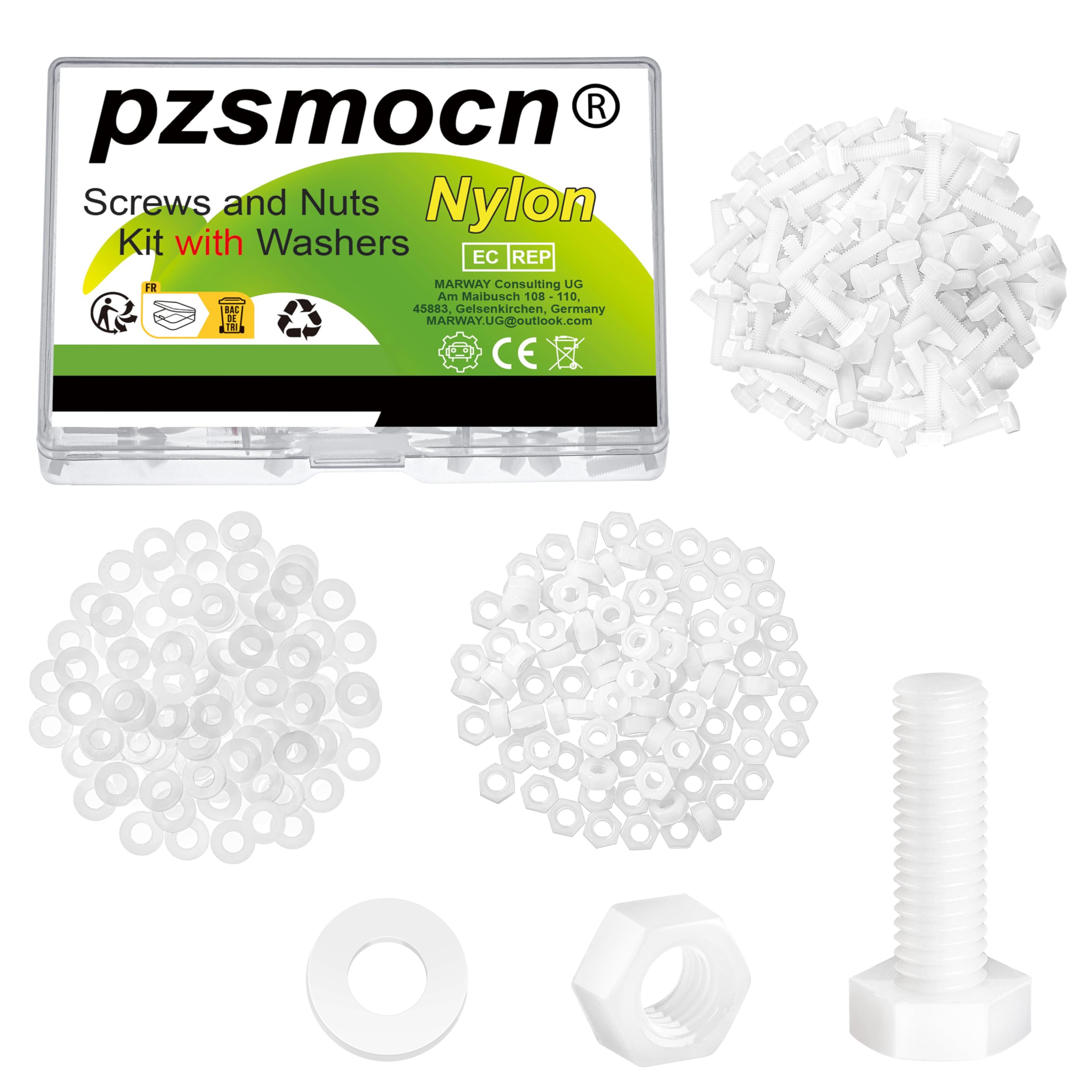 Pzsmocn 300 Pieces/100 Sets M3*10 mm Plastic White