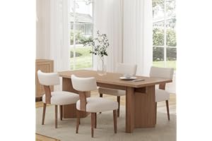 RIVOVA Mid Century Modern Dining Chairs Set of 4 Upholstered Linen Fabric Dining Chairs Curved Backrest Farmhouse Dining Room Chairs Kitchen Chairs with Wood Legs, Beige