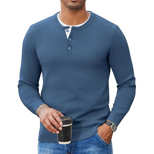 COOFANDY Mens Henley Shirts Long Sleeve Quarter 1/4 Crewneck Knit