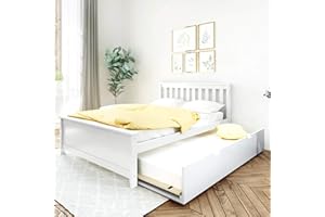 BEDSMART Full Size Bed with Pull-Out Trundle, Solid Wood, Space-Saving Design | White Finish