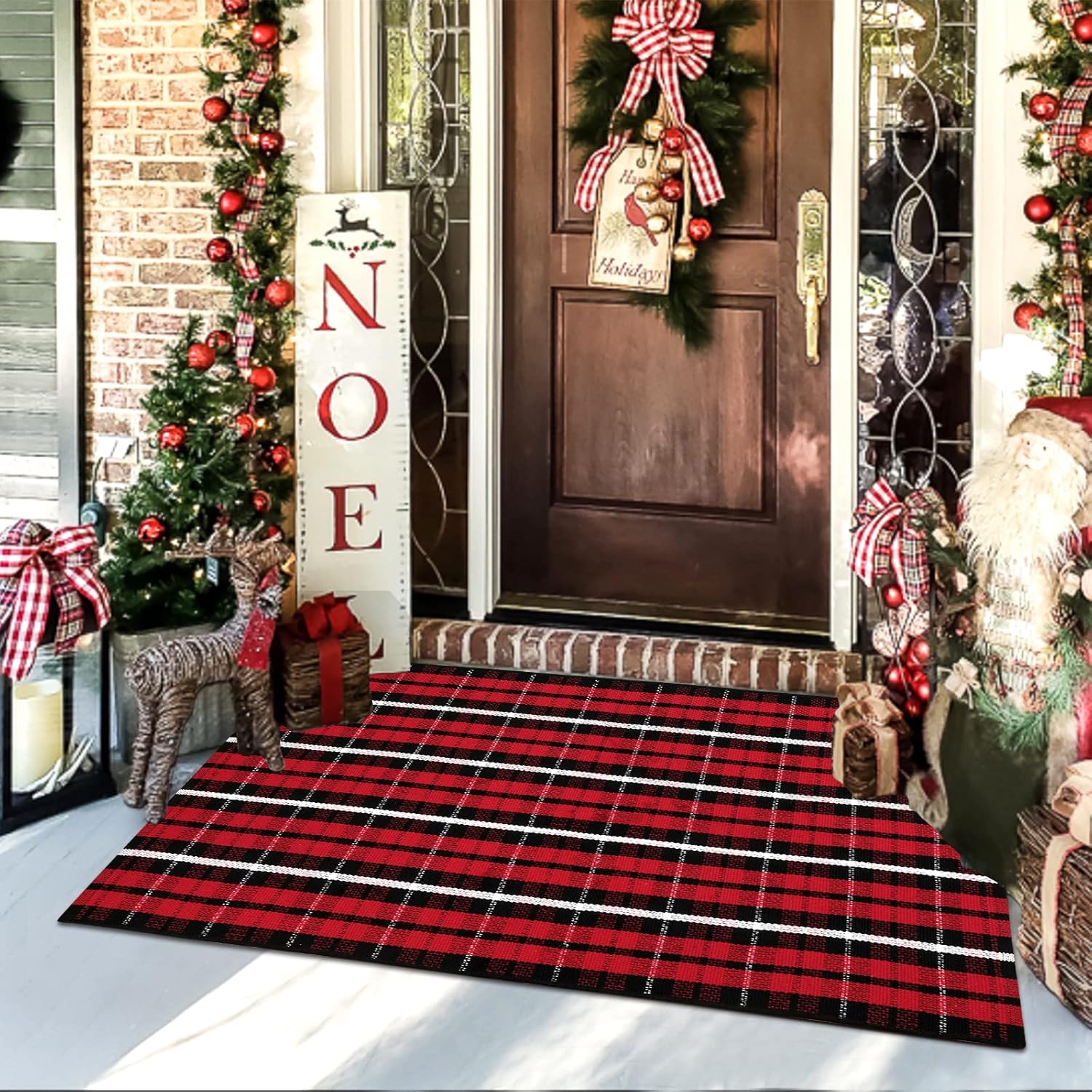 Rugs, Pads & Protectors - Christmas Front Door Mat Outdoor 2'X4.3', Red Buffalo Plaid Porch Rug Machine Washable Kitchen Rug Entryway Rug Layered Door Mats Indoor/Outdoor Cotton Area Rug Farmhouse Runner Rug for Bedroom