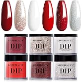 AZUREBEAUTY Dip Powder Nail Set 6 Colors Christmas | Red Burgundy Rose Berry Sparkle White Silver Glitter, Dipping Powder Starter Kit French Nail Art, No Need Nail Lamp Cured
