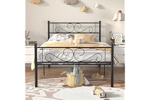 VECELO Twin Size Bed Frame with Headboard, 14 Inch Metal Platform Mattress Foundation, No Boxing Spring Needed, Squeak Resistant, Easy Assembly, Matte Black