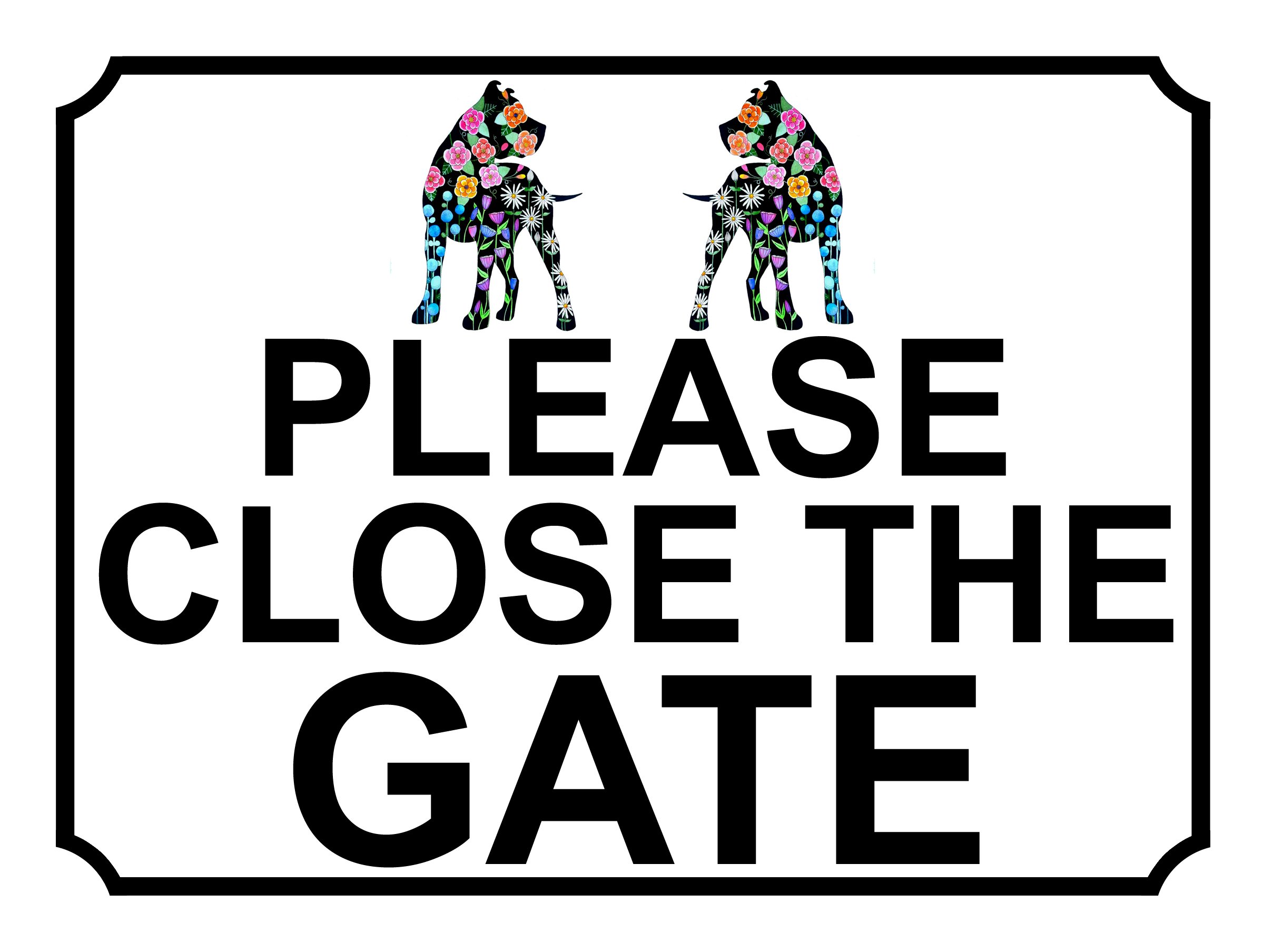 PLEASE CLOSE THE GATE PATTERNED DOG THEME METAL SIGN 267MM X 200MM (127H1L) LARGE 10" X 8"