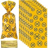 Blulu 100 Pieces Railroad Treat Bags Heat Sealable Treat Candy Bags Train Party Cellophane Treat Party Favor Bags with 100 Pieces Gold Twist Ties for Train or Railroad Themed Party
