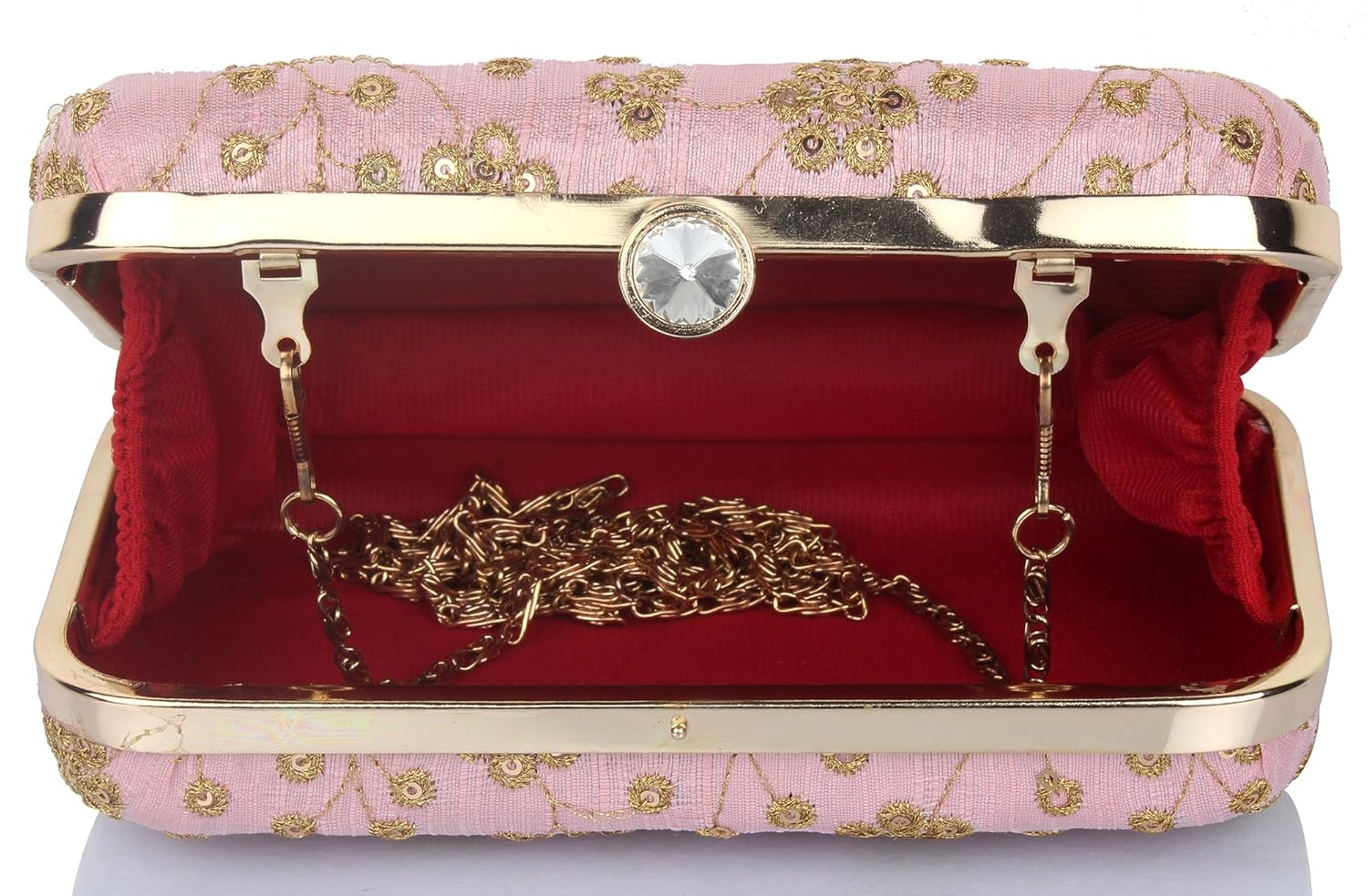 mammon handcrafted women's clutch with sling (bridal-floral-pink)