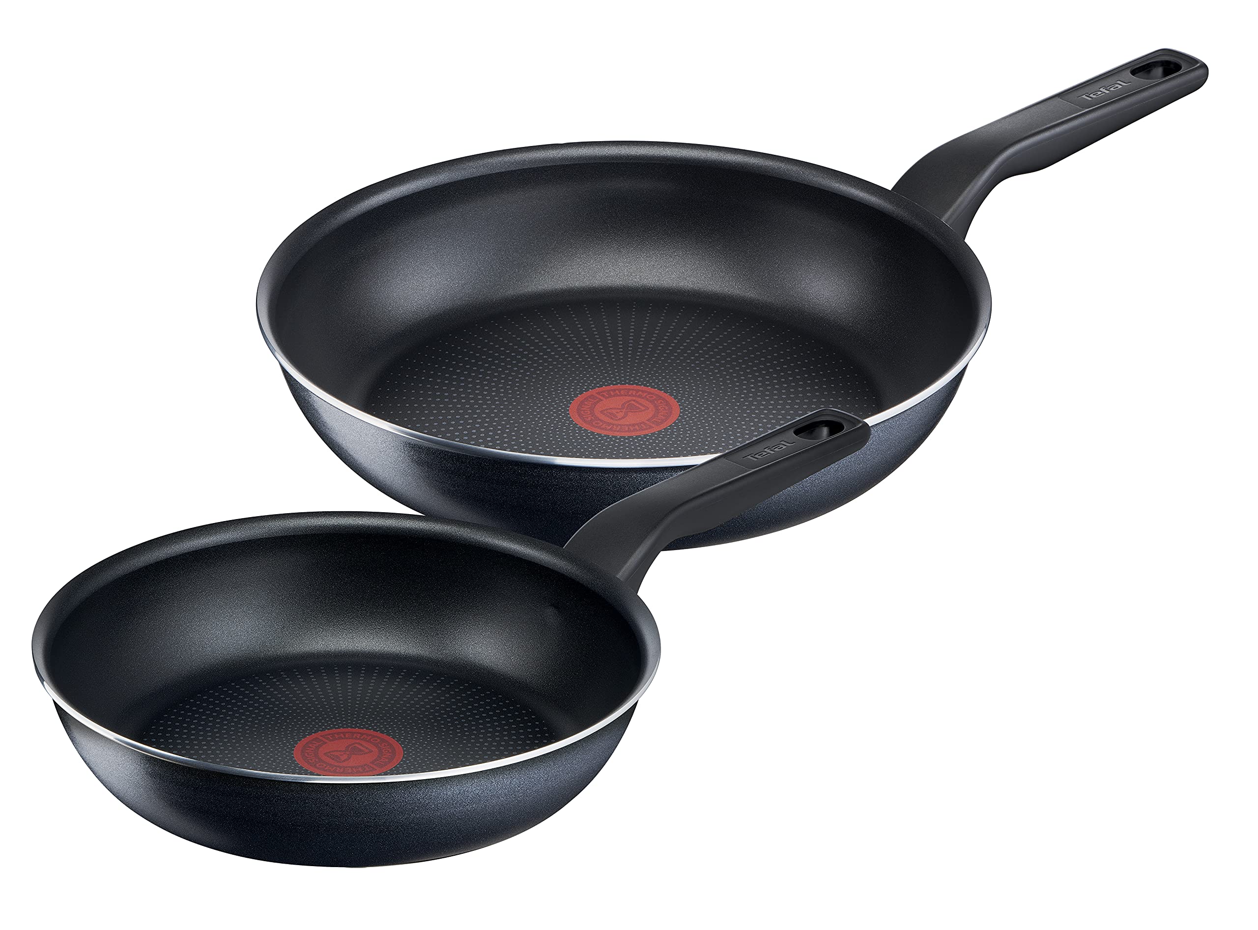 Tefal XL Force 2-teiliges Pfannenset, 24 und 28 cm, Antihaftversiegelung, Thermo-Signal Temperaturanzeiger, Diffusion Base Pfannenboden, Schwarz, C38590