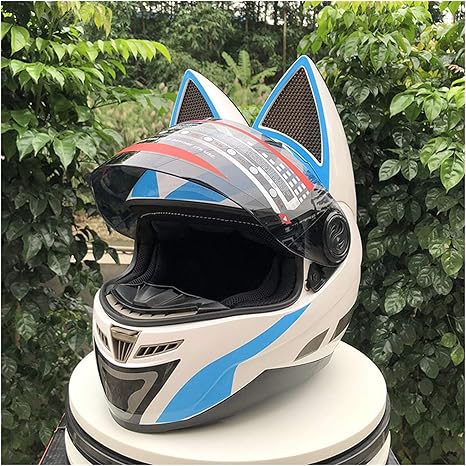 Amazon Co Jp Hotaruyizi オードバイヘルメット かっこいい フルフェイス 自転車ヘルメット かわいい猫耳ヘルメット Color ブルー L ホーム キッチン