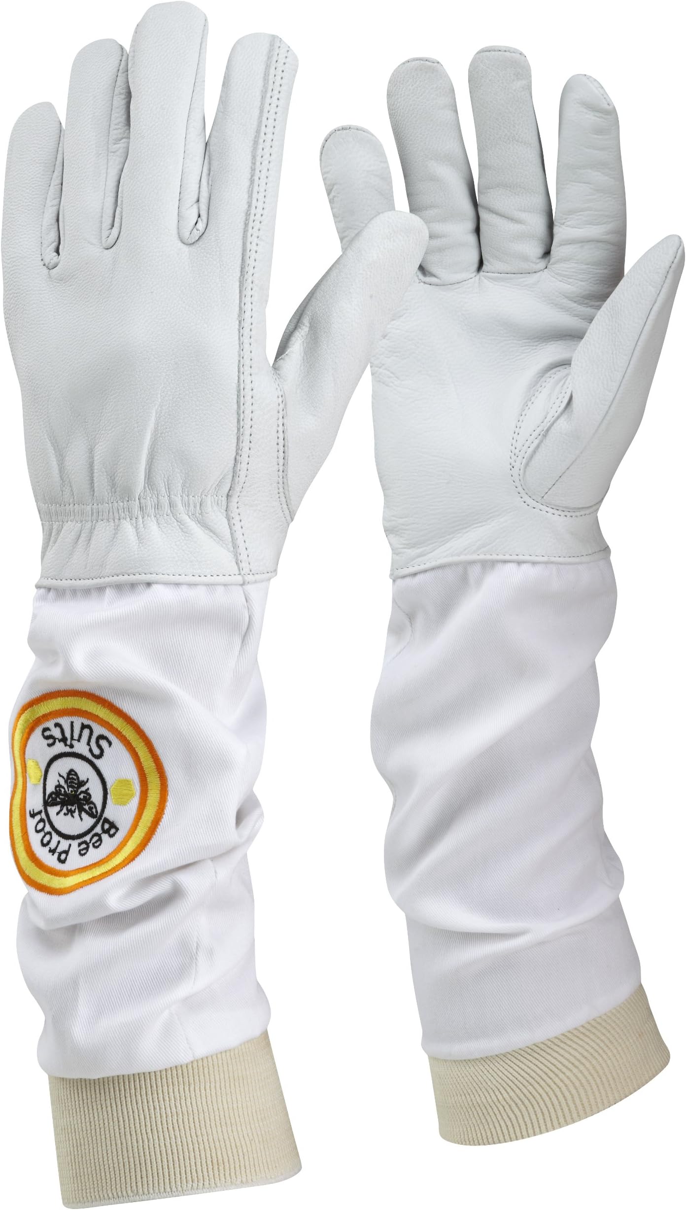 Bee Proof Suits Bee Keeper''s Gloves Soft White Leather with Cotton Gauntlet Medium'