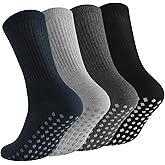Horuru Non Slip Grip Socks for Men Women Crew Grippy Socks for Hospital Pilates Yoga,Gifts for Seniors Elderly