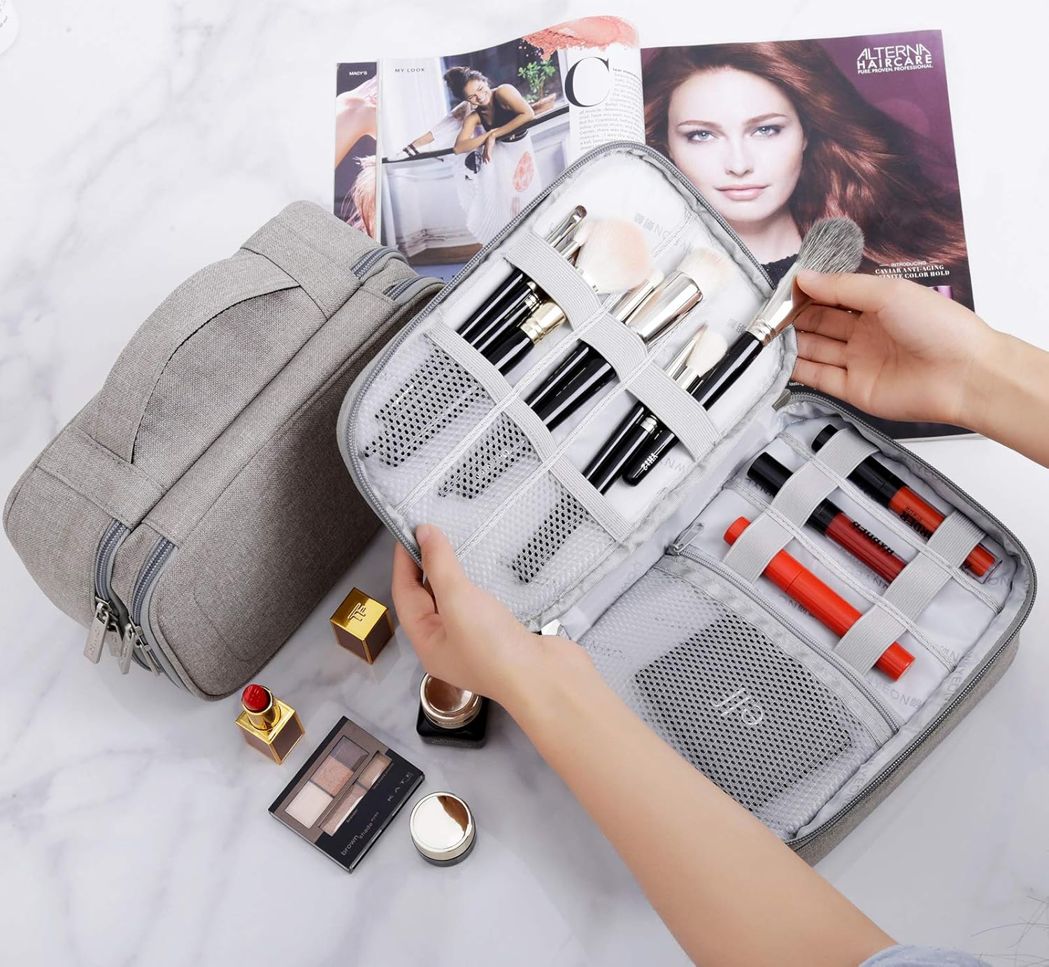 Rownyeon Makeup Train Cases Travel Makeup Bag Waterproof Portable Cosmetic Cases Organizer with Adjustable Dividers for Cosmetics Makeup Brushes Toiletry Jewelry Digital Accessories (Grey Small) : Beauty