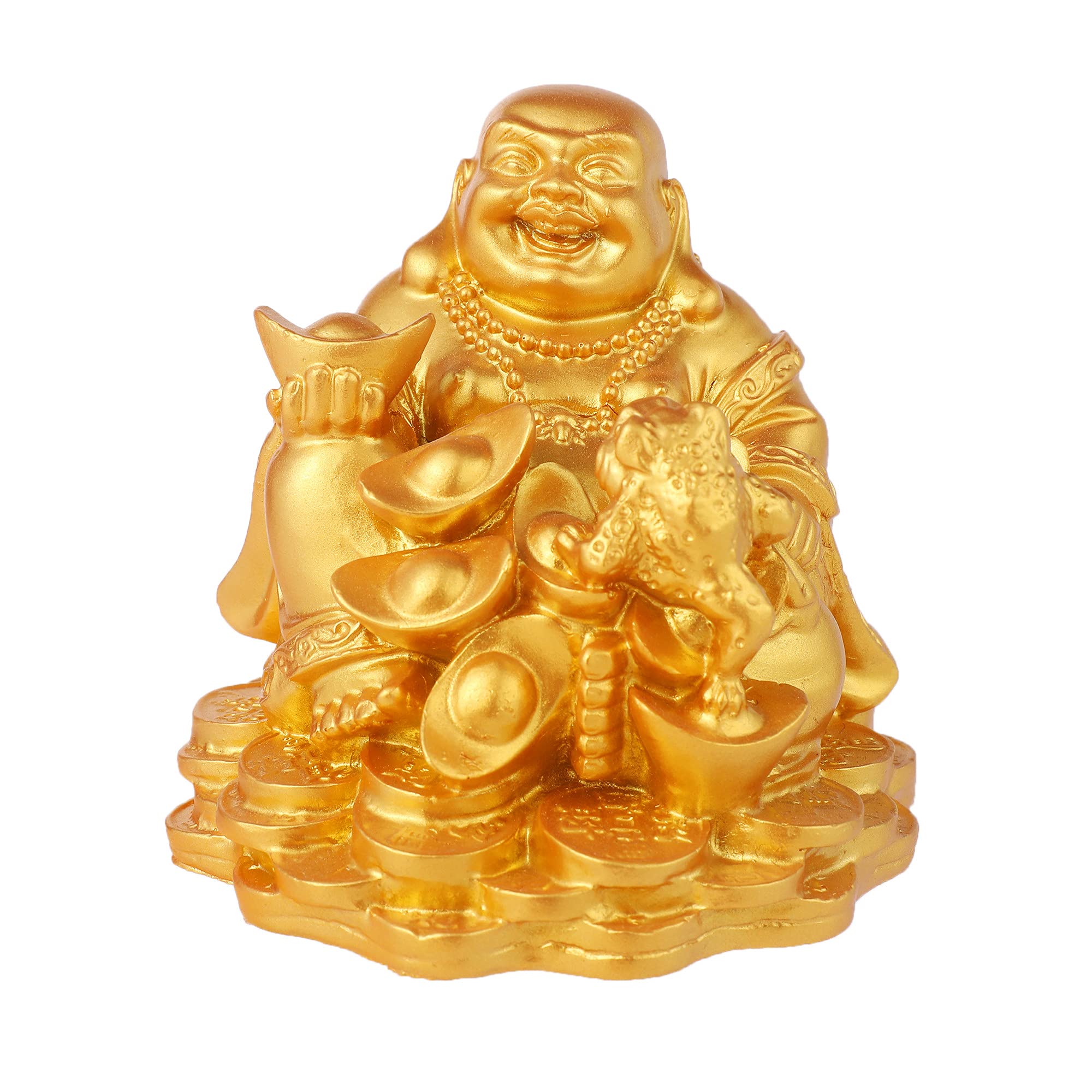Elionless Laughing Buddha, Golden Toad Laughing Buddha Statue Feng Shui Maitreya Buddha Ornaments Home Office Decoration for Wealth, Prosperity and Good Luck