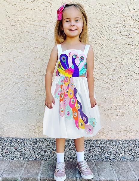 MINITAYLOR TODDLER GIRLS DRESSES CASUAL BACK SCHOOL SLEEVELESS CROSS STRAPS CUTOUT LINED ELASTIC WAIST PATTERN APPLIQUE