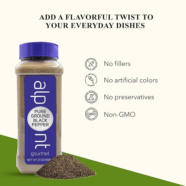 ALPONT GOURMET, PURE GROUND BLACK PEPPER 21OZ (595G), ALL NATURAL, NON-GMO, PACKED TO KEEP IT FRESH, PREMIUM QUALITY