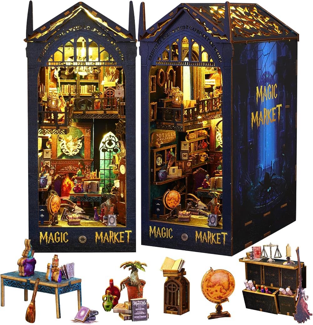 PeaZeLee DIY Book Nook Kit 3D Wooden Puzzle Bookshelf Decor for Teens