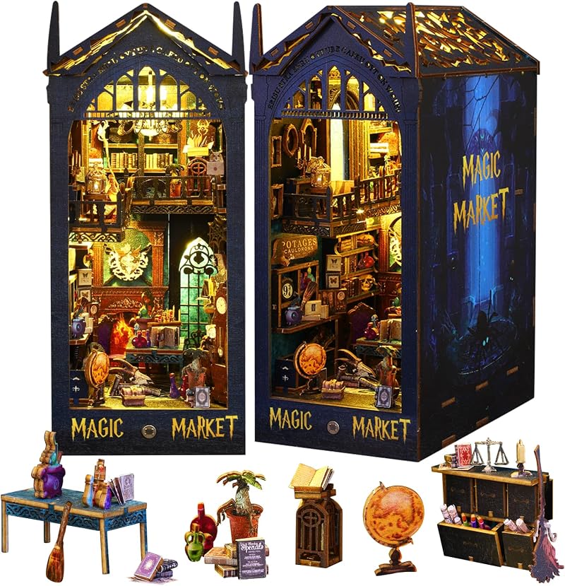 PeaZeLee DIY Book Nook Kit 3D Wooden Puzzle Bookshelf Decor for Teens