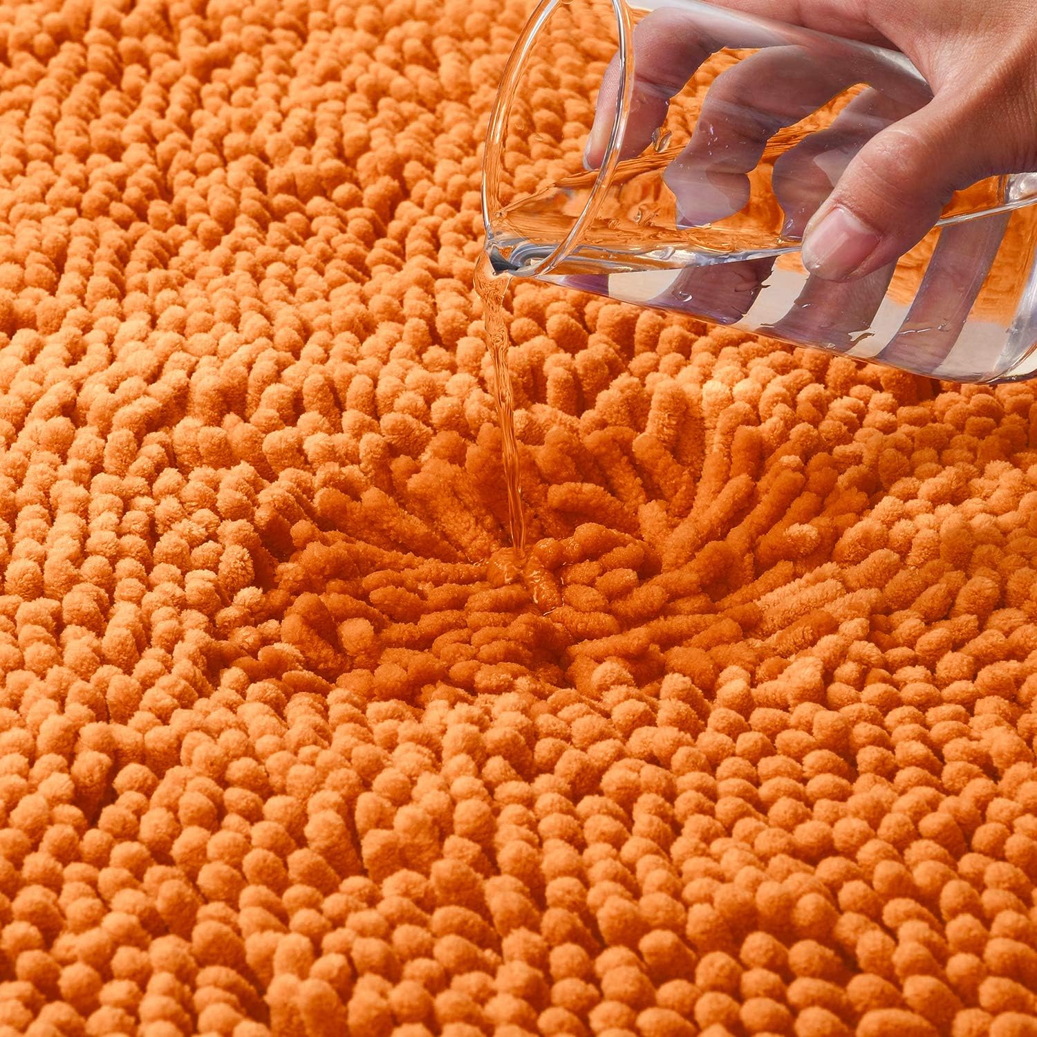 HOMEIDEAS 2 Pieces Bathroom Rugs Set Orange, Luxury Soft Chenille Bath Mats Set, Absorbent Shaggy Bath Rugs & Slip Resistant Plush Carpets Mats for Tub, Shower, Bathroom: Kitchen & Dining