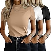 Ficerd 3 Pack Women's Mock Neck Shirts Short Sleeve Turtleneck Tops Slim Fitted Dressy Casual Tees Summer Basic Tshirts 2026