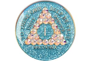 Recovery Mint Sobriety Chip AA Glitter Aqua Triplate Aurora Borealis Bling