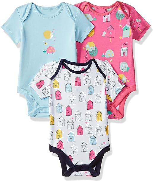 Baby Girls Regular Fit Bodysuit (Pack of 3)(PD453-1_Multicoloured_Tiny Baby)