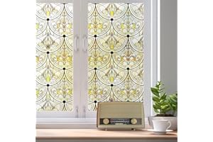 Add.Heres 3D Stained Glass Window Film, Decorative Window Privacy Film for Bathroom,Front Door,Home, Sun Blocking Heat Control,Static Cling, Golden Ironwork 23.6inch x 70.8inch