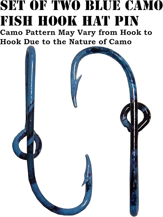 BT Outdoors Two Blue Camo Fish Hook Hat Pin Prym1 Shore