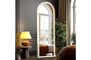 DUMOS Arched Full Length Mirror with Light-15.7×59.8" LED Floor Standing Mirror with 3 Color Lights & Wall Mounted for Bedroom, Dressing Room, Living Room, Bathroom