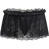 ABAFIP Men Crossdressing Sissy Lace Lingerie Skirted Panties Low Waist Mesh Sheer G-string Briefs Bikini Underwear