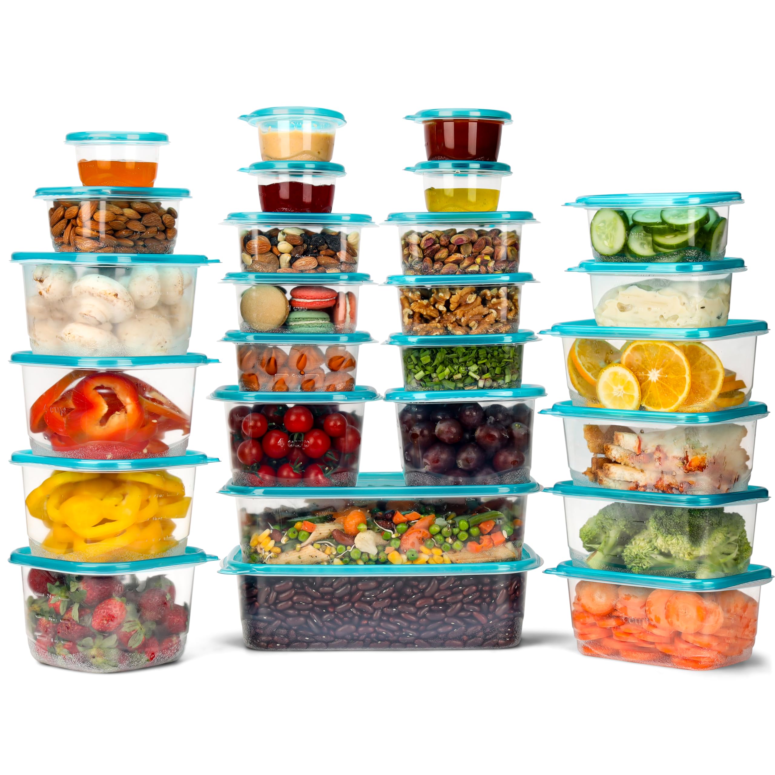 BELLE VOUS 26 Pack in 5 Sizes Clear Reusable Plastic Food Containers with Lids - Leak Proof, BPA Free Food Storage Containers - Microwave, Freezer & Dishwasher Safe - Meal Prep Lunch Boxes