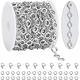 KYUNHOO 4.3 Yard Silver Craft Chains for Jewelry Making Hollow Circle Chain Links with Jewelry Connectors for Handcraft DIY Finding Supplies