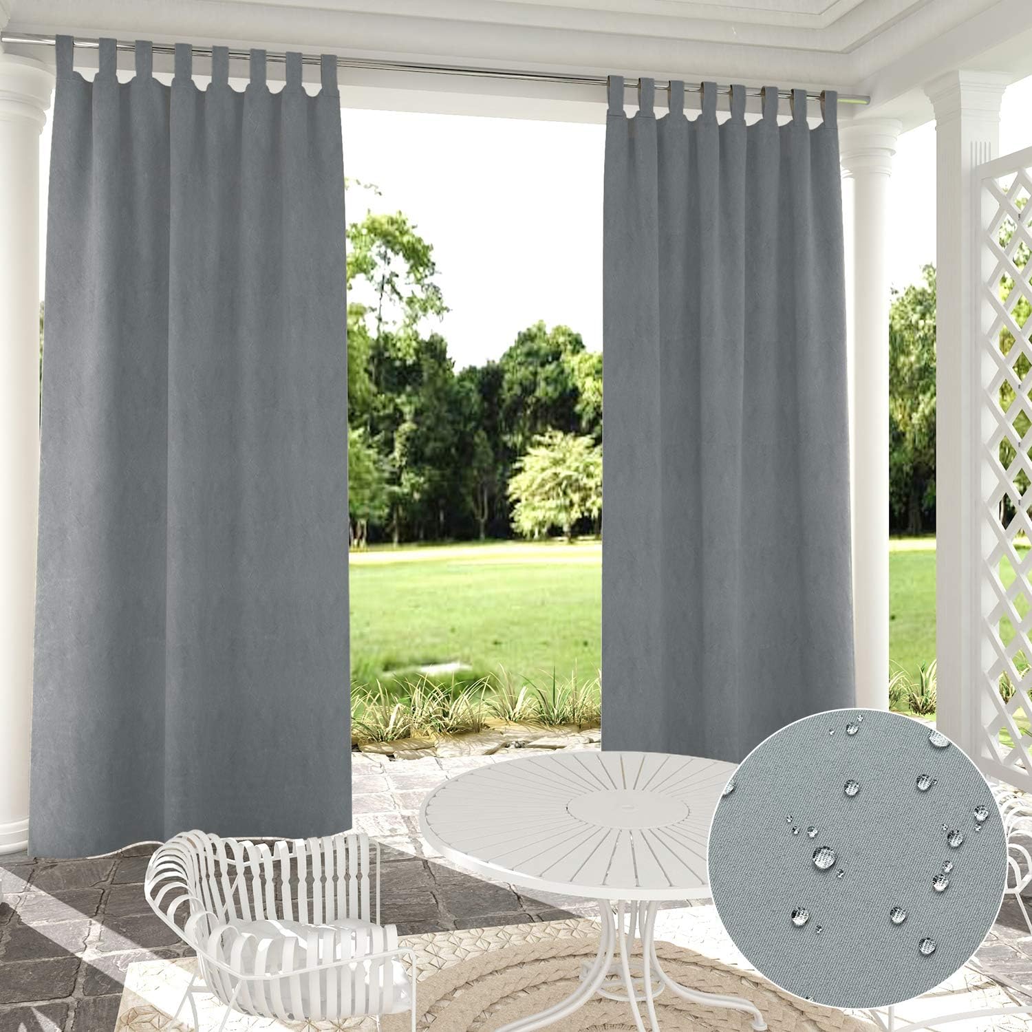 Outdoor Curtains - JHome Outdoor Curtain for Patio, Waterproof Detachable Tab Top Thermal Insulated Curtains, Keep Privacy for Pergola/Arbor/Cabana (1 Panel, Gray, 52