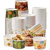 Nihuecne 50 Pcs 9 oz Fall Themed Disposable Dessert Bowls, Thanksgiving Snack Bowls Autumn Themed Paper Disposable Soup Bowls for Hot or Cold Food Autumn Party Supplies