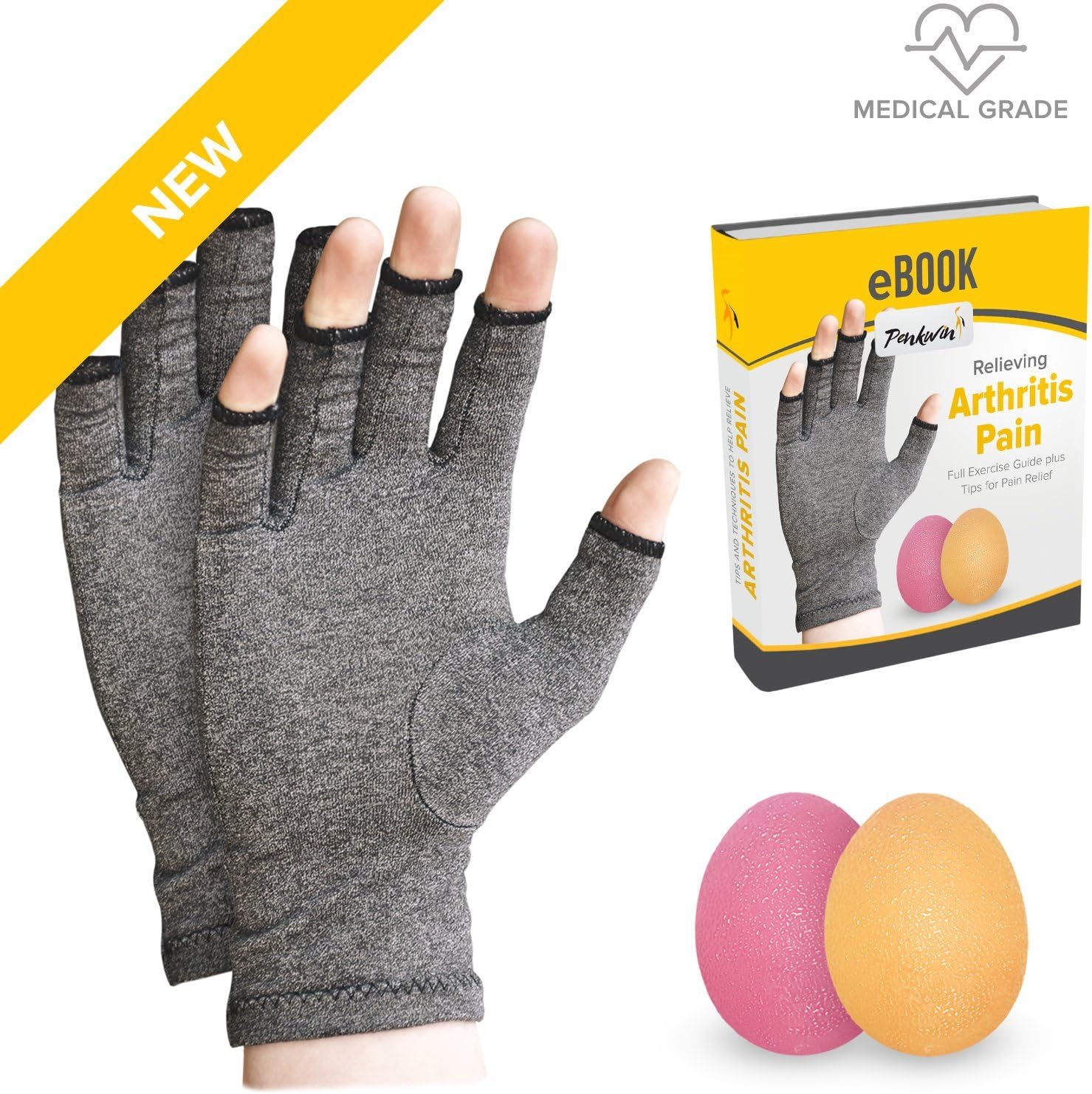 Penkwin® | 3 Piece | Arthritis Gloves and Physio Ball - Comforting Arthritis Pain Relief | 3 Sizes (Small)