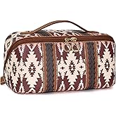 PIXIUTANK Boho Western Makeup Bag for Women Aztec Waterproof Travel Cosmetic Organizer Spacious PU Leather Toiletry Bag with Tribal Print for Everyday Use and Weekend Trips