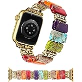 Moolia Natural Stone Bracelet Compatible with Apple Watch Band 41/40/38/42/44/45/46/49mm Women, Handmade Elastic Beaded Western Strap for iWatch Series 11 10 9 8 7 6 5 4 3 2 1 SE(1/2/3) Ultra(1/2/3)