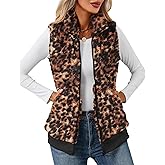 LOMON Womens Fuzzy Fleece Vest, Casual Warm Sleeveless Zip Up Sherpa Vest Jacket with Pockets for Fall/Winter