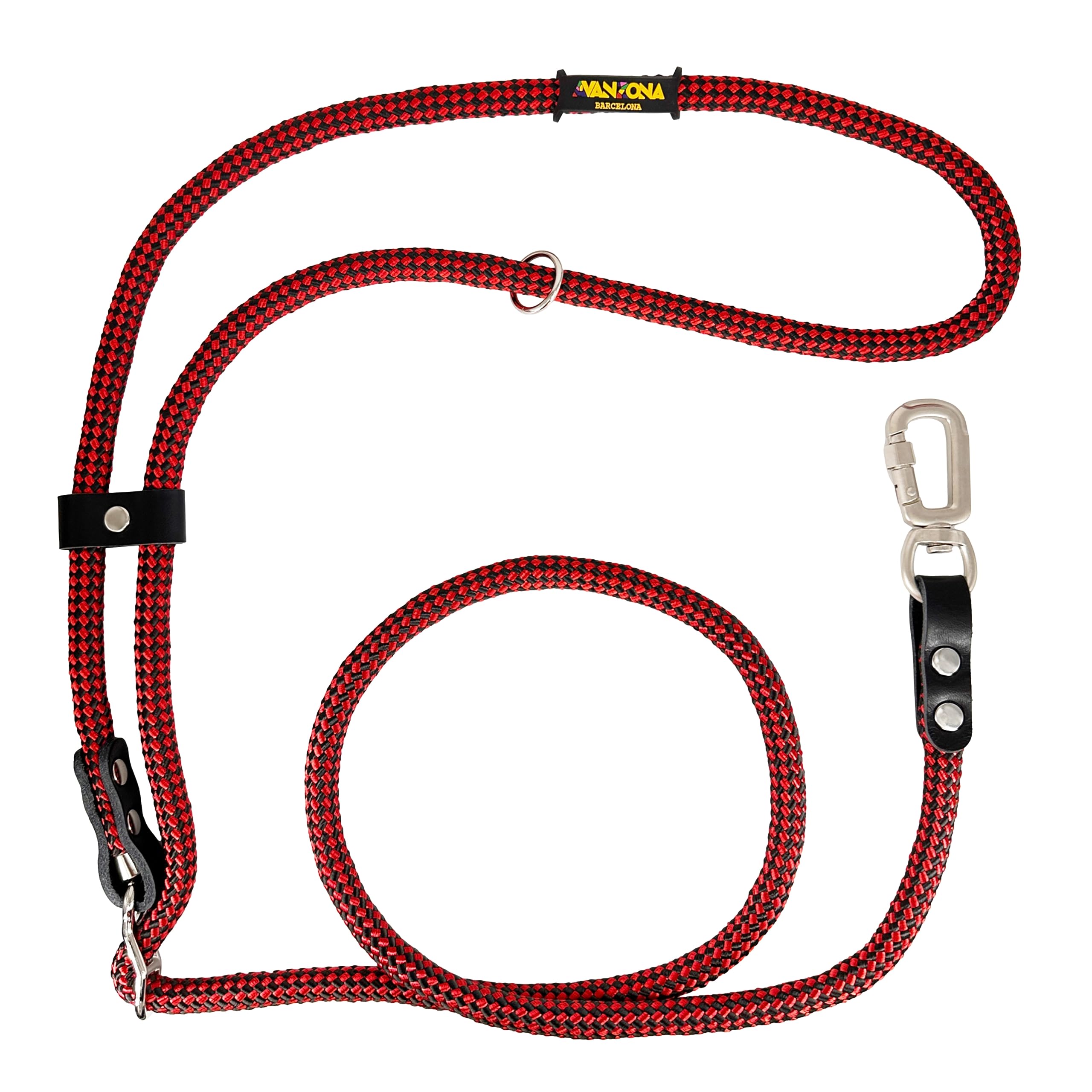 Dog Leash, Hands-Free, Adjustable, Handmade in Spain, for Small, Medium and Large Dogs. Red Black & Black. — image 1