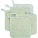 100% Cotton Kitchen Everyday Basic Terry Pot Holder Heat Resistant Coaster Potholder for Cooking and Baking Set of 5 Mint Green