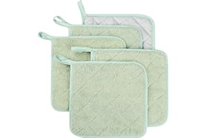 LIFAITH 100% Cotton Kitchen Everyday Basic Terry Pot Holder Heat Resistant Coaster Potholder for Cooking and Baking Set of 5 Mint Green