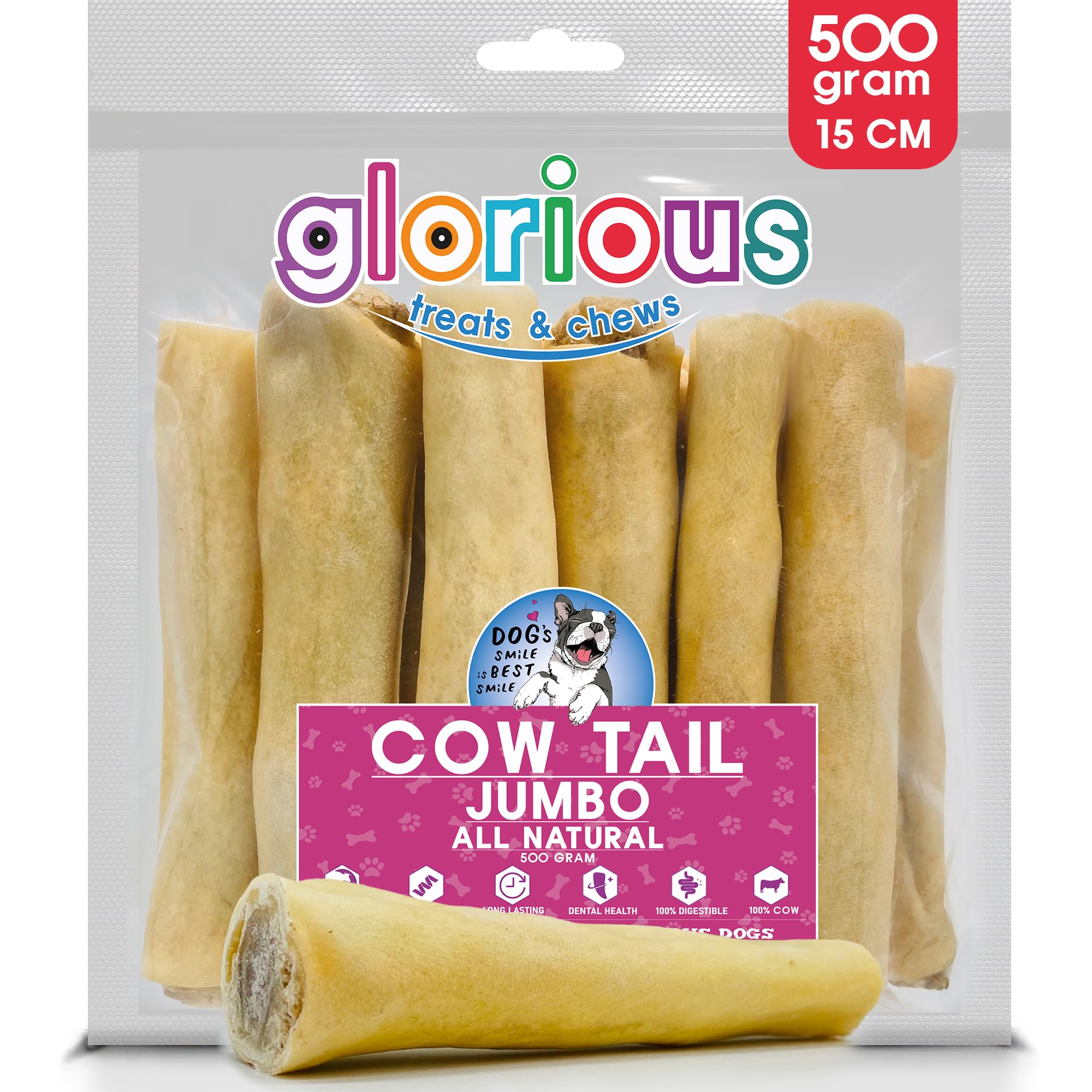 Glorious Treats and Chews – Natural Beef and Cow Tail Dog Chews – Air-Dried, Long-Lasting Treats and Natural Bones for Chewing, No Additives or Preservatives, Suitable for All Breeds and Sizes