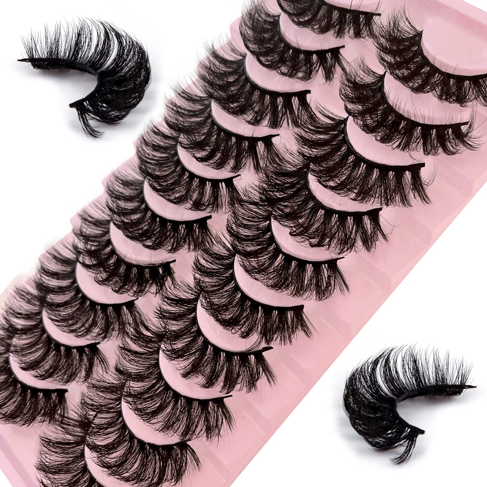 False Eyelashes Russian Strip Lashes 10 Pairs Reusable Natural Look 7D Faux Mink Lashes Fluffy Volume Wispy Fake Eyelashes Handmade Thick Soft Long Dramatic Eyelashes for Makeup (7D31) โ image 1