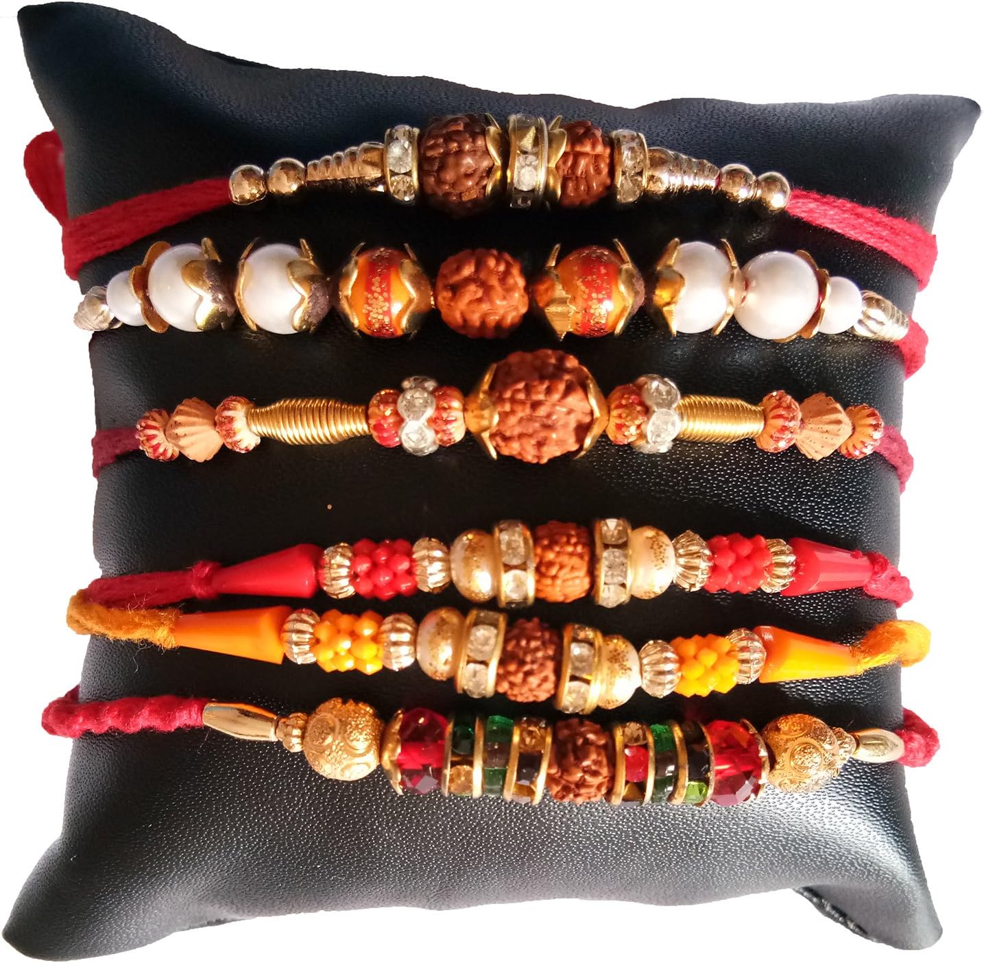 DMS RETAILMulticolour Rudraksh Rakhi with Roli Chawal for Brother - Set of 12