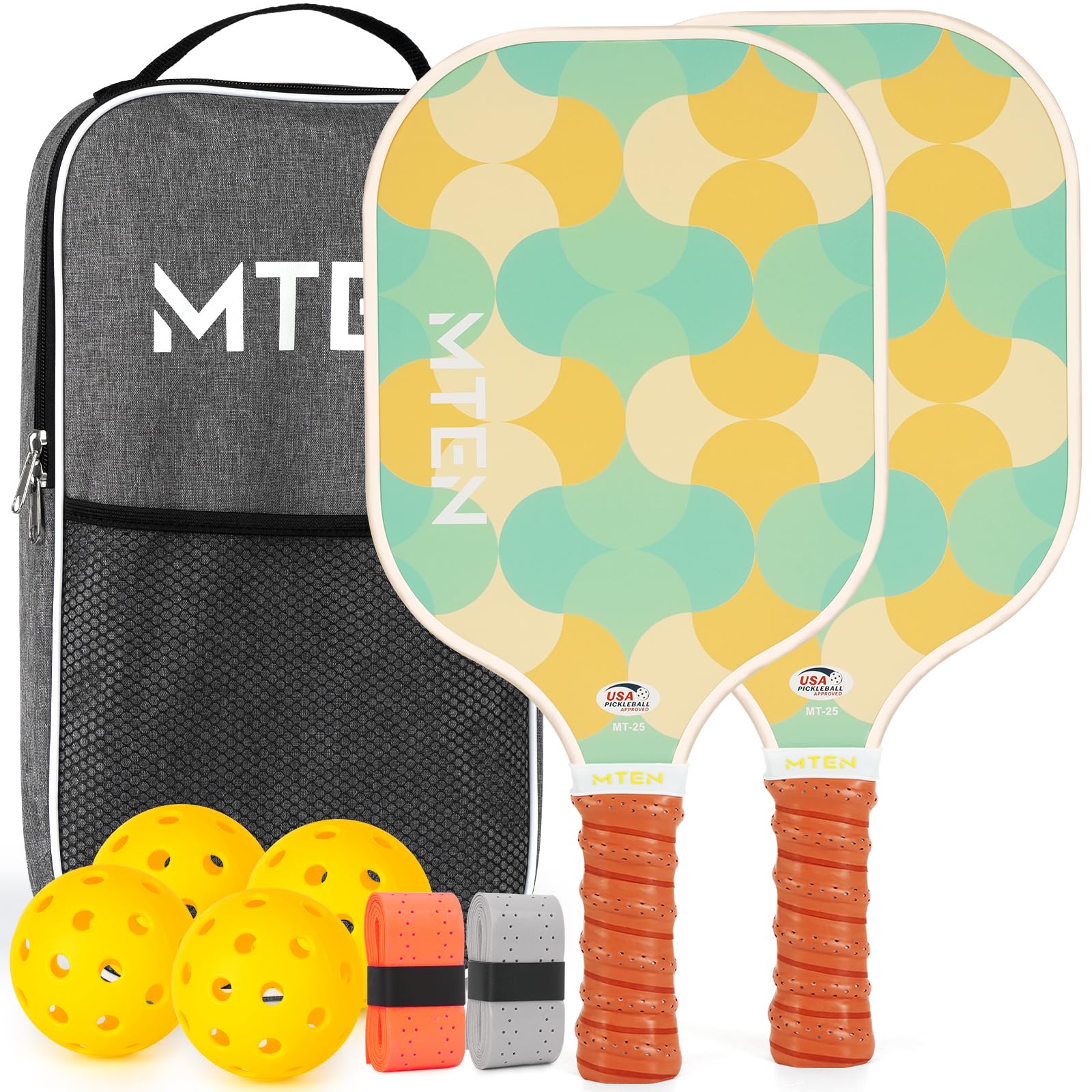 Pickleball Paddles, USAPA Approved Pickleball Paddles Set of 2, Pickleball Starter Set, Fiberglass Paddle with Bag and Balls, Outdoor Court Beginner Use Image