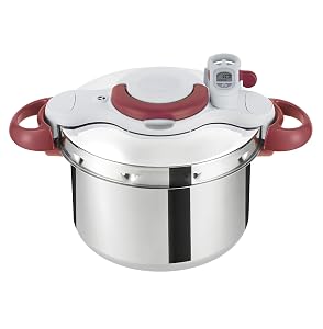 Tefal Clipso Minut Perfect - Olla a Presión de 7.5L de Acero Inoxidable Roja con 5 sistemas de seguridad y cierre fácil con una sola mano con cestillo Vapor Integrado,y diámetro de 24 cm