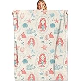 MIEPOS Cute Mermaid Throw Blanket,50x60in,Soft,Lightweight Flannel,Red-Haired Mermaids Starfish Coral Blankets - Gifts for Kids Girls Women,for Couch Office Travel,Home Living Room Nautical Decor