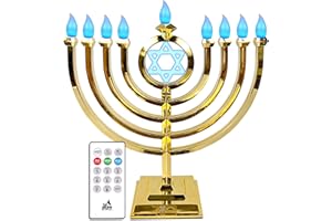 Ner Mitzvah LED Electric Hanukkah Menorah - Color Changing LED Traditional Classic Chanukah Menorah with Remote - Battery or USB Powered - USB Cord Included - Gold