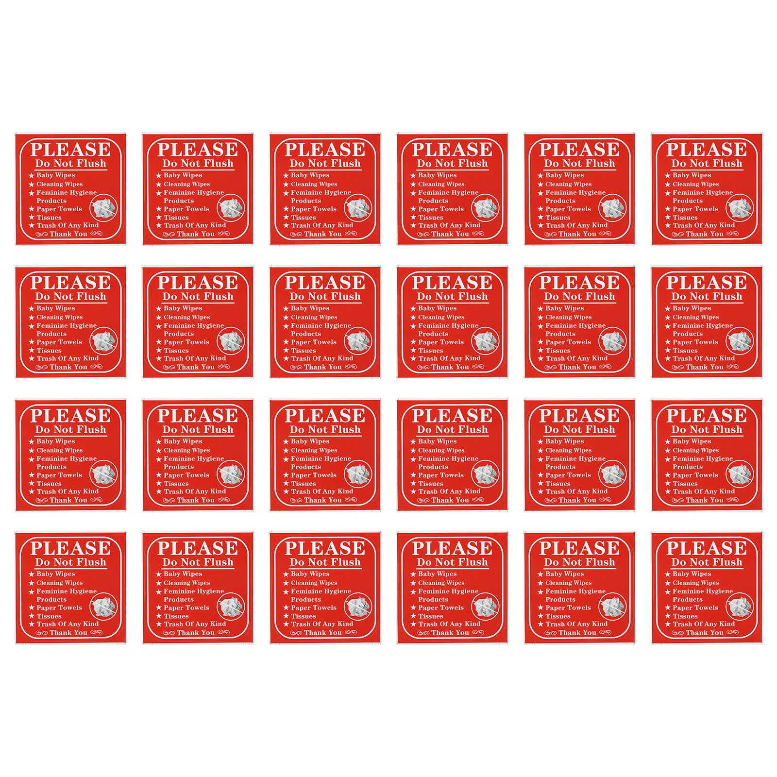 PATIKIL Please Do Not Flush Sign Decals, 24 Pack 60"x 60" Toilet Sign for Bathroom Toilet Warning