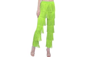 ZBH1985 Women's 7 Tier Tassel Latin Dance Pant Ballroom Dance Professional Black Adult Fringe Practice Pants
