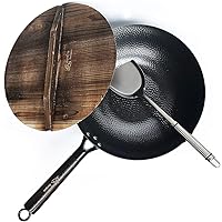 Souped Up Recipes Carbon Steel Wok for Electric, Induction and Gas Stoves (Lid, Spatula and User Guide Video Included)