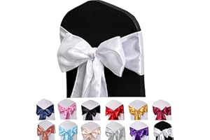 Maiangel Satin Chair Sashes Bows-12PCS Chair Ribbon Ties Back Sash for Wedding Party Events Banquet Chair Cover Decoration (White)